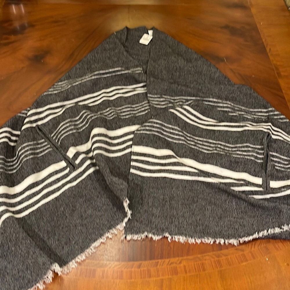J crew gray white strip fringe wrap poncho nwt